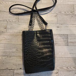 Forever 21 Dual Strap Purse Black Crocodile Print